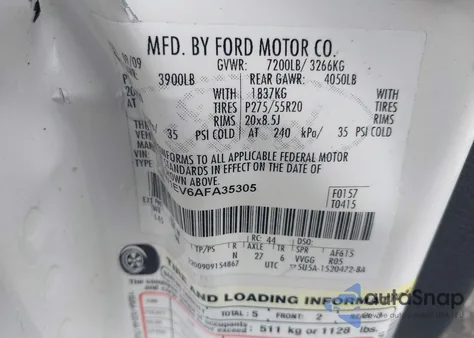 2010 Ford F-150 Fx4/Harley-Davidson/King Ranch/Lariat/Platinum/Xl/Xlt from USA, damaged, VIN 1FTFW1EV6AFA35305